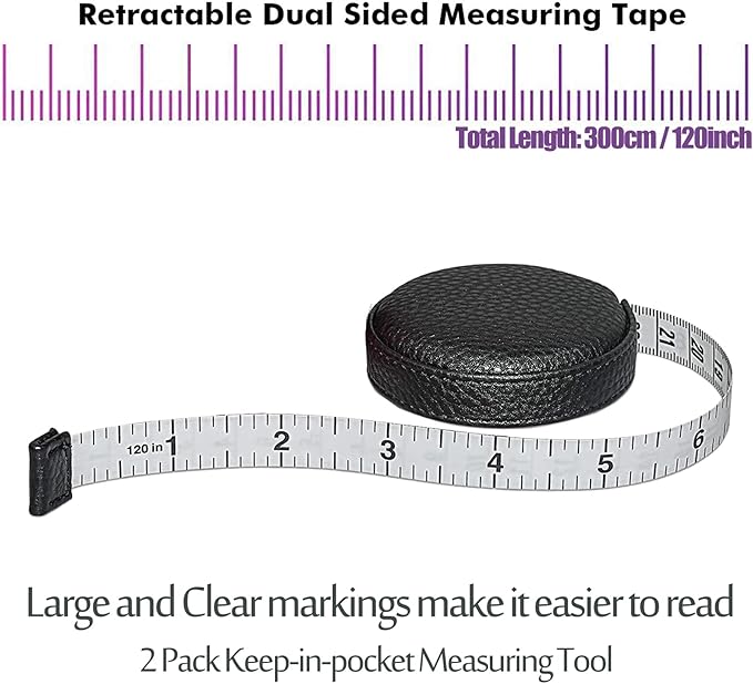 3m/120 Tape Measure Body Measuring Tape for Body Cloth Tape Measure for Sewing Fabric Tailors Medical Measurements Tape Dual Sided Cloth Tailor Craft Ruler Retractable (Black+Red)