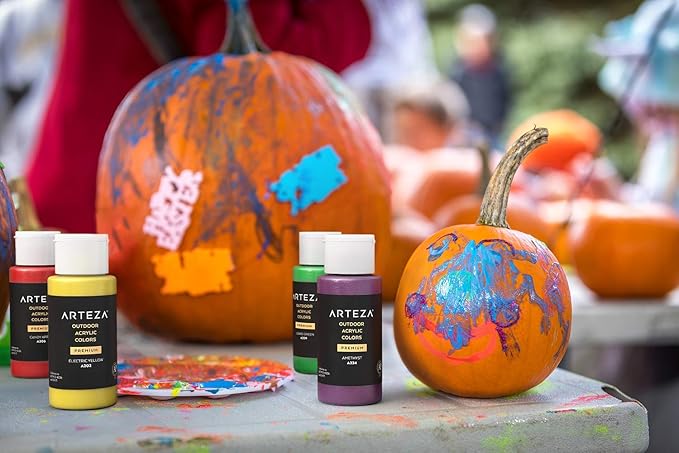 ARTEZA Outdoor Acrylic Paint Set, 20 Colors, 2 ounce Bottles, Multi-Surface Paints for Rock, Wood, Fabric, Leather, Paper, Canvas and Wall Painting