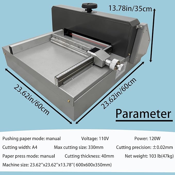 Electric Paper Cutter, Desktop Paper Trimmer 330mm A4-40mm Cutting Thickness Max Cutting Size 330mm, ±0.02mm Precision, 120W 110V Two-Hand Operation for Books Pictures Files Cutting