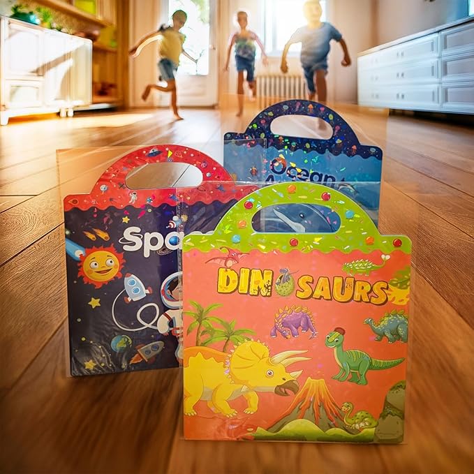 ToysDiva Dinosaurs, Ocean Animals, Space: Reusable Sticker Activity Booklet Bundle with 1 Mini Collectible Eraser for Ages 3+ (Random Theme) [56144]"