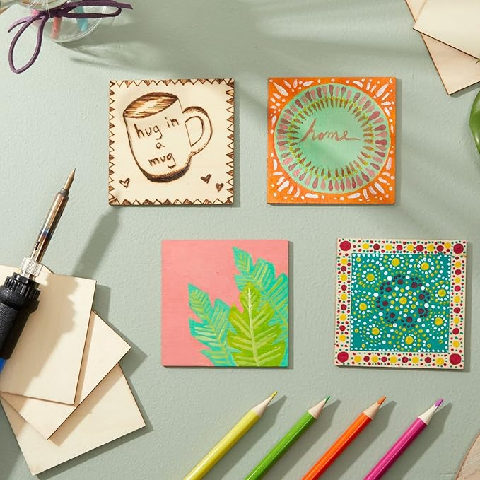 Juvale Unfinished Wood Squares Craft Supplies for Adults - 3 x 3 in, 60-Pack - Poplar Plywood Blanks for Painting & Engraving - Square Wood Pieces for Crafts