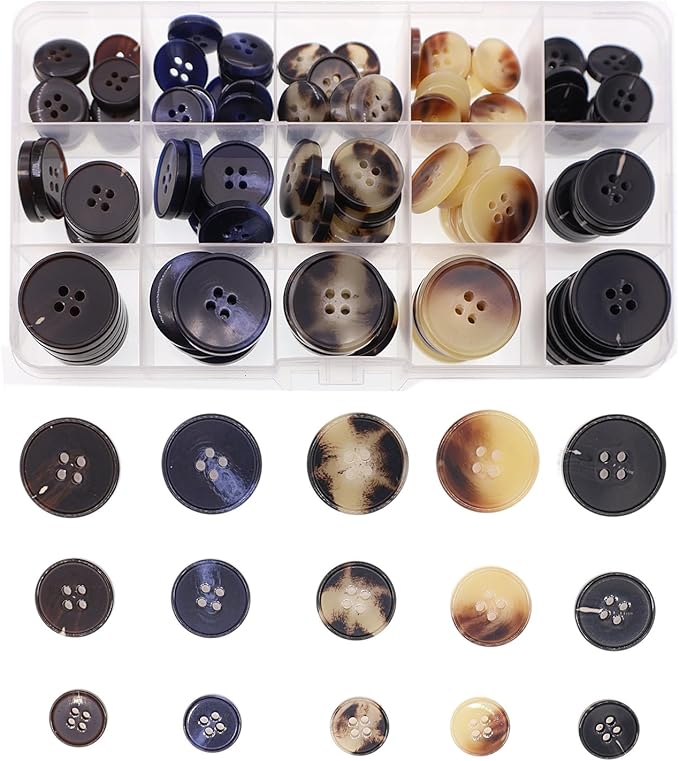 110Pcs Mixed Sewing Buttons, 4-Hole Round Bulk Resin Blazer Buttons for Sewing, Craft, Suit, Coats, Clothing, 6 Color 3 Size(15mm,20mm,25mm) Black and Beige YIGUANXIN