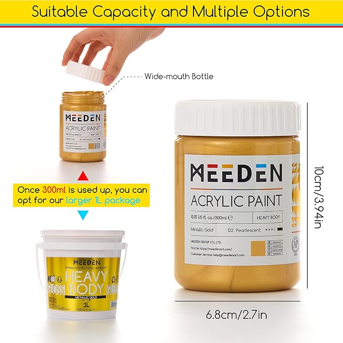 MEEDN Metallic Acrylic Paint Set: Gold Silver Copper Paint 3 Colors x 300ml for Adults on Crafts Christmas Gift Decor - Thick Gold Leaf Paints for Crafts Canvas Painting