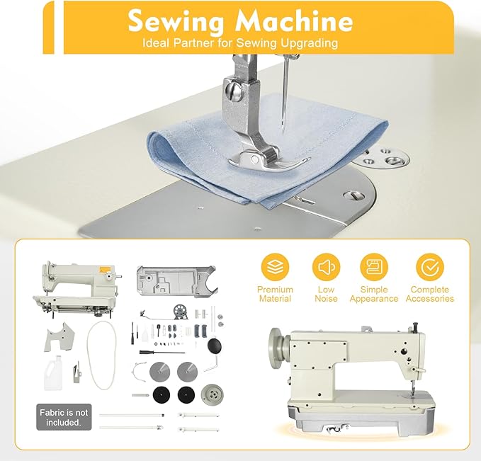 Heavy Duty Sewing Machine, Double Thread, 3000spm Industrial Sewing Machine, Adjustable Stitch Length, Low Noise, Straight Stitch, Professional Garment Maker, for Home, Studio, Shop