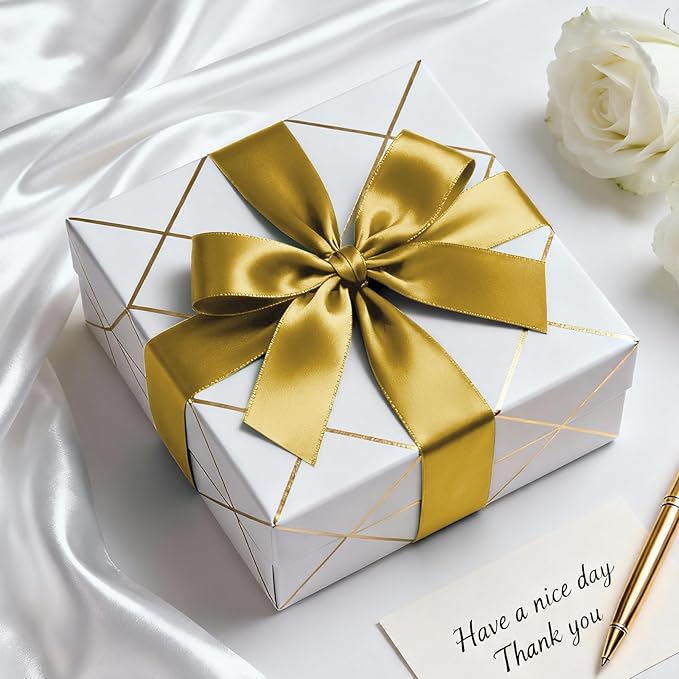 1-1/2" x 50 Yards Satin Ribbon - Gold Silk Ribbon with Spool - Ideal for Gift Wrapping, Floral Bouquets, Crafts, Wedding Party Decorations, Christmas and Sewing Projects