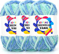 Velvet Chenille Yarn for Crocheting Blue Tone Velvet Fluffy Plush Thick Bulky Chunky Chenille Soft Baby Blanket Yarn for Crocheting Hand Knitting 3 * 100g-Blue Tone