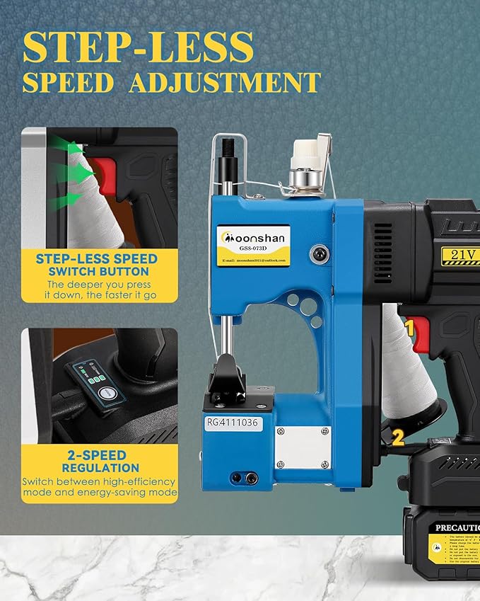 Cordless Bag Closer Machine, Adjustable Speed Industrial Bag Closing Machine Bag Sewing Machine Automatic Thread Cutting Machine for Packing Woven Bags Non-Woven Fabrics Leather GS8-073D