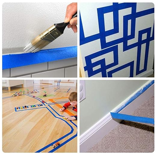 ADHES Blue Painters Tape Masking Tape for Painting,Paint Tape No Residue Outdoor Anti UV Multi Surface Use, 30mm x 50m (1.2Inch x 55yard),6Rolls