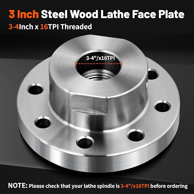 Wood Lathe Steel Faceplate 3",Faceplate for Wood Lathe,Lathe Face Plate Fit for 3/4" x 16TPI Spindle