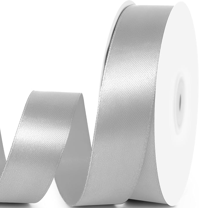 1" x 50 Yards Satin Ribbon - Silver Silk Ribbon with Spool - Ideal for Gift Wrapping, Floral Bouquets, Crafts, Wedding Party Decorations, Christmas and Sewing Projects