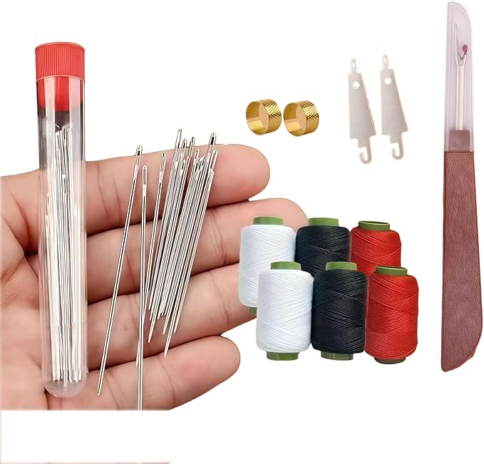34PCS Big Eye Steel Needles Set, Long & Thin Handmade Quilting & Sewing Needles Kit for DIY Sewing, Needles Thread Hand Repair Tools, Stainless Steel Needles for Hand Sewing Kit (37PCS)