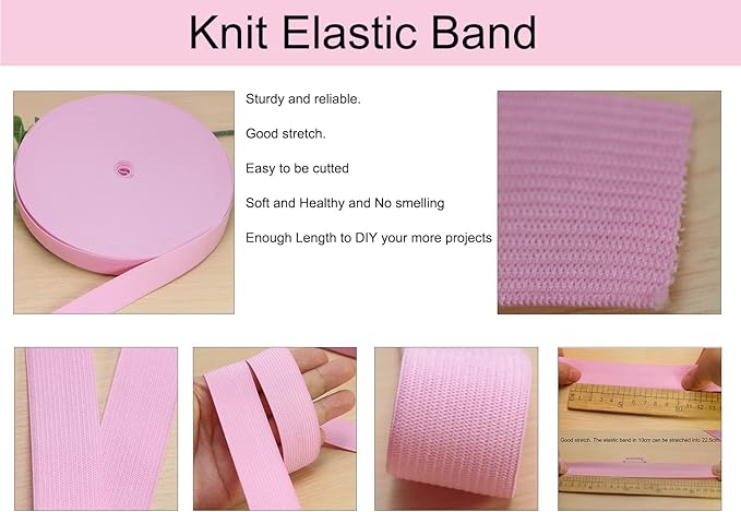 Pink Knit Elastic Band for Sewing 40 Yards 1 inch-25mm Flat Heavy Stretchy Elastic Straps Elastic Band Spool Band for DIY Craft-Bedspread-Clothing-Pants Waistband-Wigs-Skirts- DIY Projects
