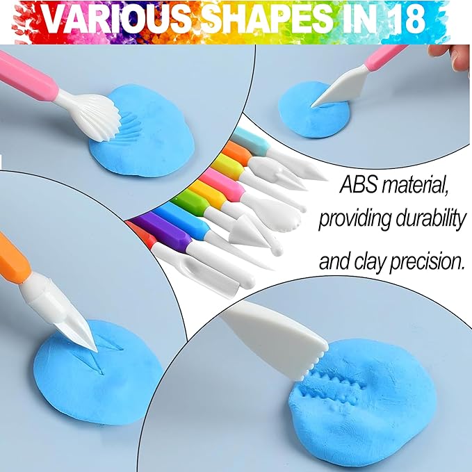 LINPHCEY 9PCS Clay Tools for Kids & Adults Air Dry Clay Tool Kit Plastic Clay Sculpting Tools Set for DIY Pottery, Modeling Molding Polymer Clay – Safe & Easy Grip for Beginners & Craft Lovers