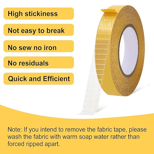 4 Pack， 0.5 in x 33FT/10m，Double Sided Fabric Tape Heavy Duty for Hem，Fashion Dress, Cloth， Curtains，High Adhesive Sticky but Removable and Residue Free, No Sewing or Ironing Need，Multipurpose,
