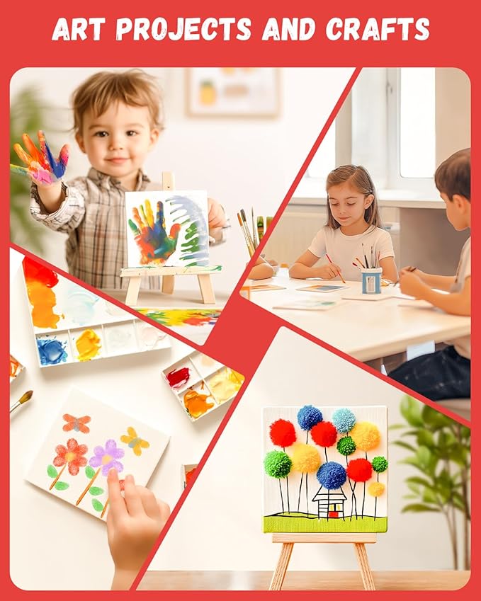 Simetufy 24 Pack 4x4 Inch Mini Canvas Boards Painting Panels, 100% Cotton Primed Acid-Free for Oil, Watercolor & Acrylic Painting, Art Projects