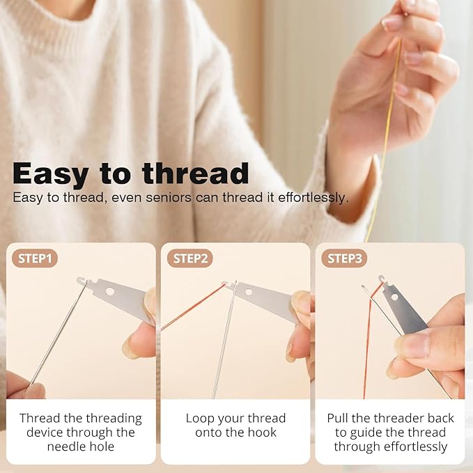 74Pcs Sewing Tool Set, Big Eye Steel Sewing Needle Kit, Threader and Needle Repair Kit Stainless Steel Needles for Hand Sewing with Thread Ripper Needle Threaders Threads and Thimbles Sewing Tool Set