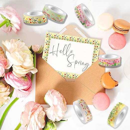 12 Rolls Floral Washi Tape Set, Butterfly Tulip Flower Writable Masking Tapes, Colored Decorative Adhesive Tape for Scrapbooking Journals DIY Crafts School Supplies Mother's Day Gift Packaging 16.4FT