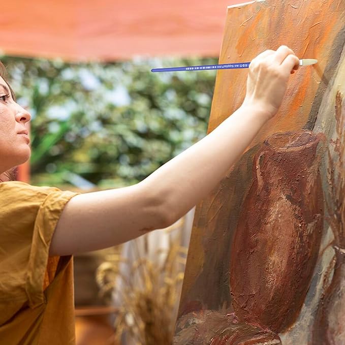 XDT#266 Paint Brush Set–6Pcs, Hog Bristle Brushes for Oil Acrylic Watercolor Painting, Kids Adult Drawing Arts Crafts Supplies, Blue