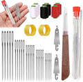 37Pcs Sewing Tool Set, Big Eye Steel Sewing Needle Kit, Multisize Threader and Needle Repair Kit Stainless Steel Needles for Hand Sewing Kit with Thread Ripper, Needle Threaders, Threads and Thimbles.