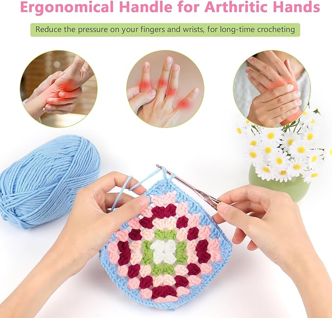 Katech 3.5mm Crochet Hooks with Floral Pattern-Elegant &Unique Crochet Needles-Longer Smooth Glide Crocheting Hook for Arthritic Hands, Beginners & Professional Ideal Crochet Gift(E)