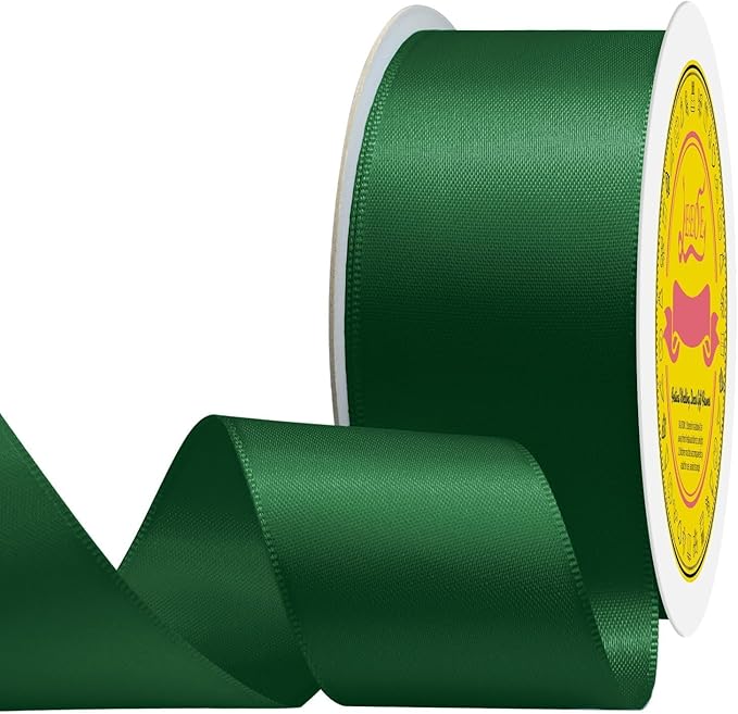 Double Face Forest Green Satin Ribbon 1-1/2 inch X 25 Yards Polyester Forest Green Ribbon for Gift Wrapping Very Suitable for Weddings Party Hair Bow Invitation Decorations and More