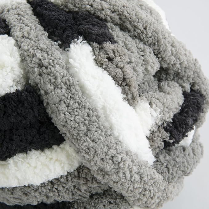 HOMBYS 12 Pack Giant Chunky Yarn for Crocheting & Knitting, Super Bulky Soft Fluffy Tie Dye Plush Fuzzy Mixed Color Thick Chenille Yarn (Black, White, Grey)