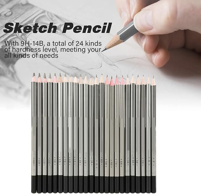 24pcs Graphite Pencils, Drawing Pencils Set, Drawing Pencils 2B 4B 6B B 3B 5B 7B 8B 9B 10B 11B 12B 14B 9H 8H 7H 6H 5H 4H 2H H HB