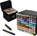 120 Colors Dual Tip Alcohol Markers Set, Chisel & Fine Point, plus 1 Colorless Blender, Professional Art Markers for Blending, Adult Coloring Books, Sketching, Architecture Design, Non-Toxic