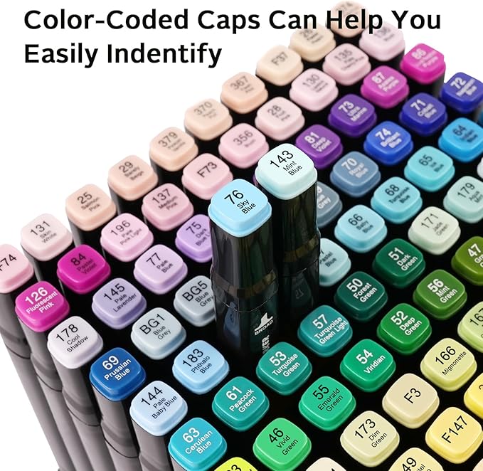ABEIER 204 Alcohol Markers Set, Dual Tips Blender Art Markers for Drawing, Permanent Sketch Marker for adult coloring, Alcohol Based, Adults Coloring and Artist Illustration.
