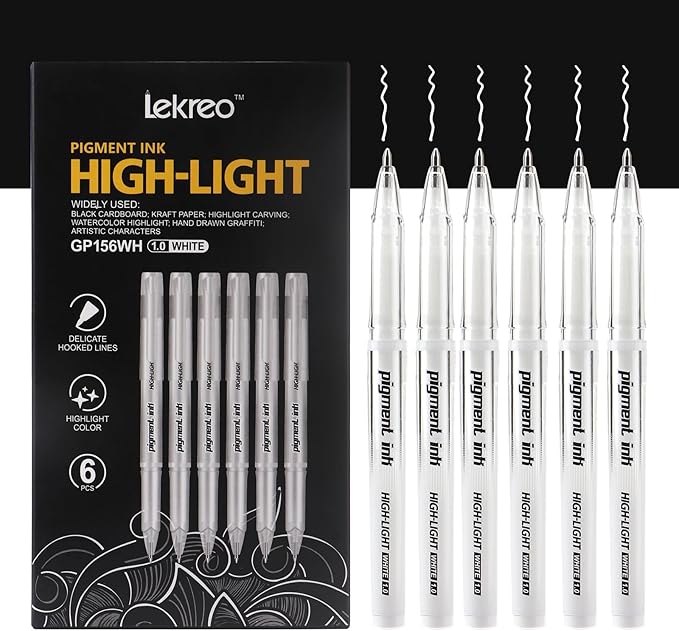 Gold Silver White Ink Gel Pens, 1mm Medium Fine Point, Opaque archival Ink Pen for Dark Paper Drawing,Sketching, Illustration, Card Making, Bullet Journaling (White Ink - 6 Packs)
