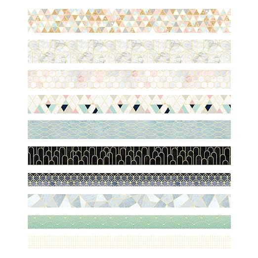 YUBX Creative Washi Tape Set 10 Rolls Gold Foil Print Decorative Masking Tapes for Arts, DIY Crafts, Journals, Planners, Scrapbook, Wrapping (Geometric Order)
