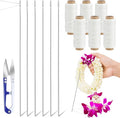 Leriton 13 Pcs Lei Needle Kit Include 6 Pcs Stainless Steel Long Needle 6 Twine 1 Sewing Scissors for DIY Marigold Garland Hawaiian Flowers Bead Stitch Craft(14'',Basic Style)