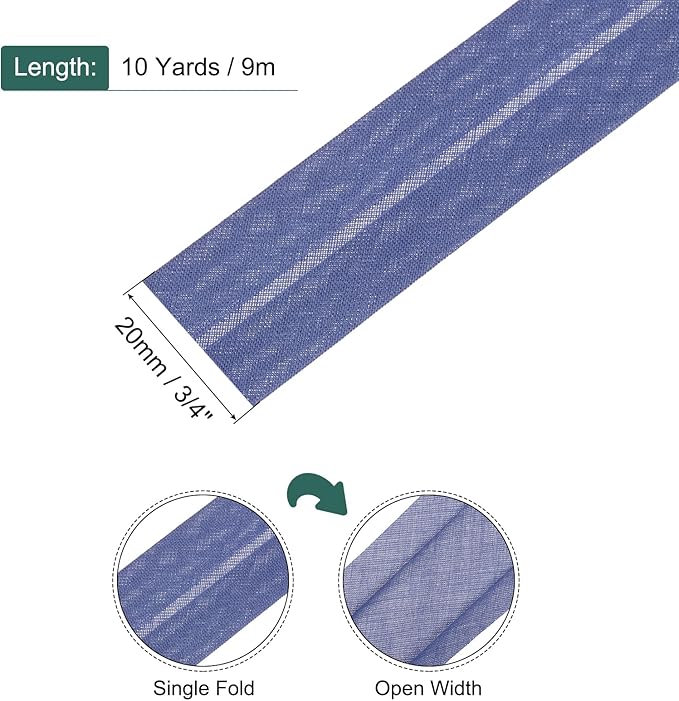 MECCANIXITY 3/4 Inch Single Fold Bias Tape Cotton Continuous Bulk Bias Tape for Sewing, Seaming Quilting Hemming Binding Crafts (Bright Blue 25 Yards)