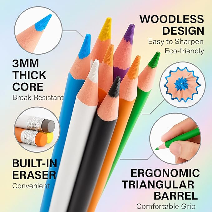 Pre-sharpened Colored Pencils with Erasers, Erasable Color Pencils, Drawing Pencil, Art Pencil for School Supplies, Drawing Supplies (50 Colors)