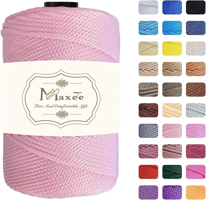Maxee Premium Polyester Macrame Cord 3 mm × 218 yd,3mm 100% Polypropylene Macrame Cord,Ideal for Crochet, Wall Hangers, Bags, Rugs & DIY Crafts(Light Powder)