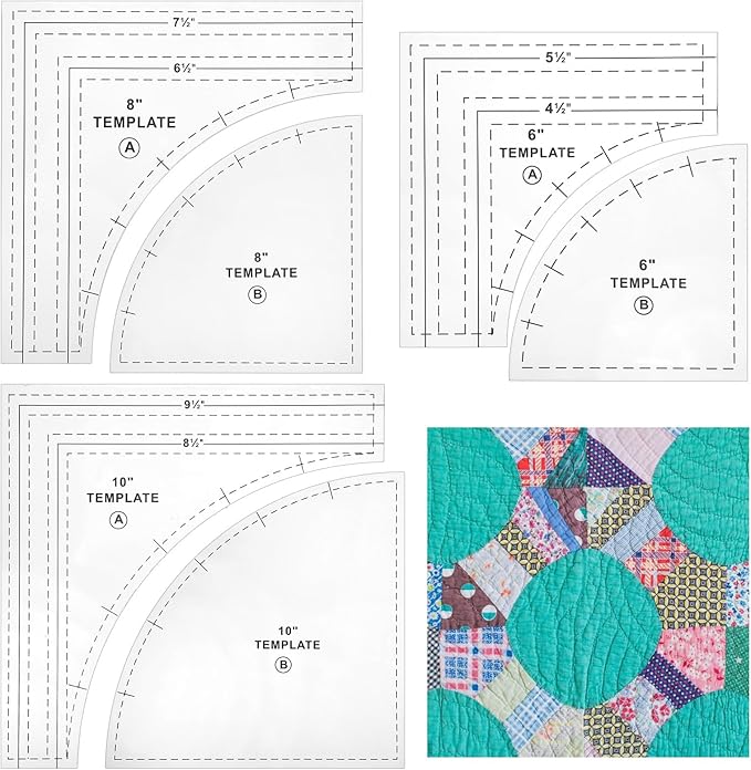 3 Set Drunkards Quilting Templates 10, 8, 6 Inch Quilting Rulers for Cutting Patterns with 1/4" Seam Allowance Supplies for Sewing Cut Measurement DIY Craft Quiltings Tools