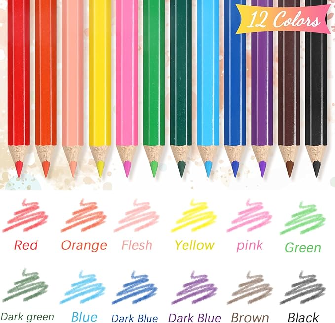 576 Pcs/ 48 Boxes Christmas Mini Colored Pencils Bulk for Kid 3.5 Inch Short Drawing Colored Pencil with Sharpener Eraser for Christmas Children Painting Classroom Gifts Party Supplies