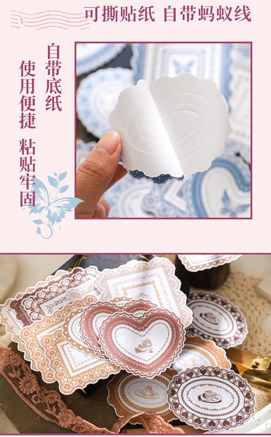 Alideco 120pcs Scrapbook Stickers Vintage Floral Lace Border Scrapbooking Junk Journal Crafts Embelishment Decoration Stickers (leisiwuyu)