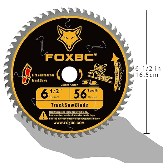FOXBC 6-1/2 Inch Track Saw Blade 20mm Arbor 56T for Makita Plunge Saw Blade, DeWalt Track Saw, Wood Cutting, 165mm, Kerf 1.8mm
