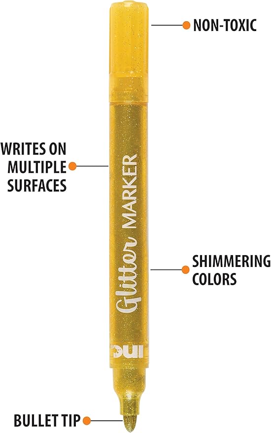 Inc. Multicolor Glitter Markers - 18 Assorted Colors, Sparkly Non-Toxic Water-Based Marker Set, Bullet Point Tip for Drawing, Coloring, Doodling, Journaling, Scrapbooking, DIY Art and Craft Projects