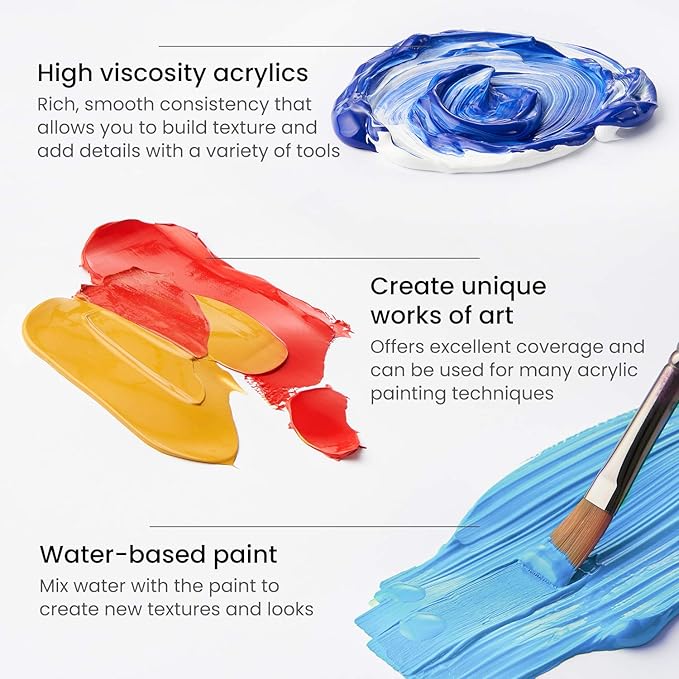 ARTEZA Acrylic Paint Set 24 Colors (0.74 oz Tubes). High-Viscosity, Richly Pigmented Paints for Canvas, Wood & Crafts. Non-Toxic Water-Based Formula. Holiday Gift for Artists & Painters