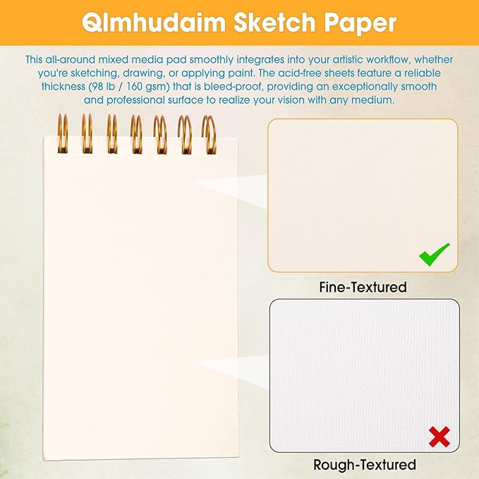 Qlmhudaim Portable Travel Sketchbook | Spiral Bound 4x6 with Tear Line, 55 Sheets 98lb/160g | for Watercolor & Quick Sketching |Portable Travel Art Suitable for Kids, Adults & Artists