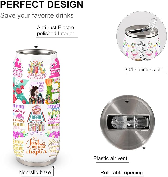 Book Lovers Gifts Stainless Steel Tumbler,Bookish Gifts Coffee Mug with Lid,Bookworm Tumbler,Book Accessories Librarian Gift for Women Girls Daughter 17 Oz
