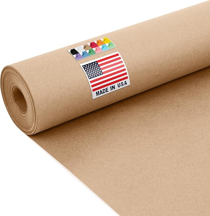 USA Made 24" x 1200" Brown Kraft Paper Roll, 45 lbs Thickness, American Quality Colored Paper Roll for School Craft Projects, Bulletin Boards - Non-Toxic, Odorless, Safe for Kids