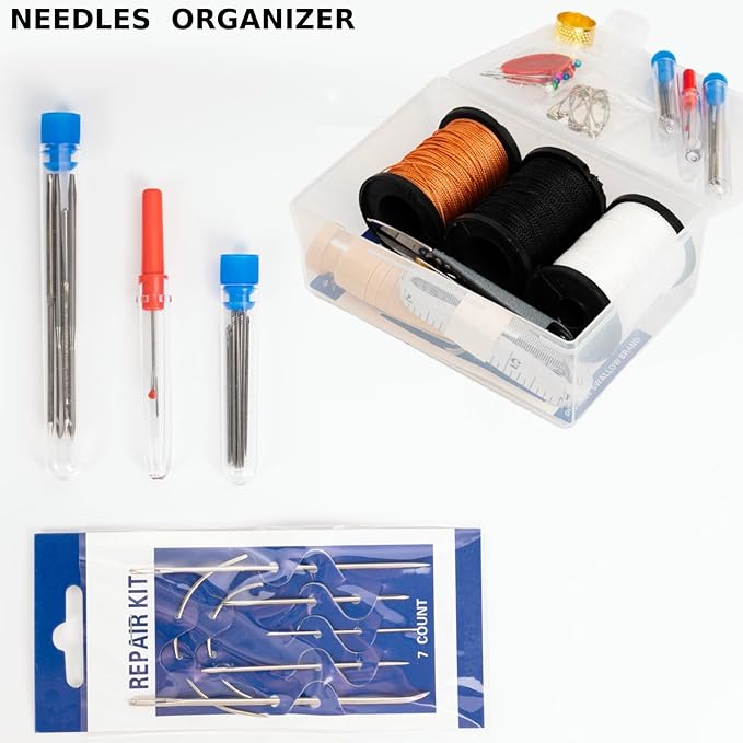 Upholstery Sewing Kit, Heavy Duty Sewing Kit with Upholstery Needle and Thread, Canvas Repair Kit Include Sewing Awl & Leather Sewing Needles and Nylon Thread for Repairing Leather, Shoes, Furniture