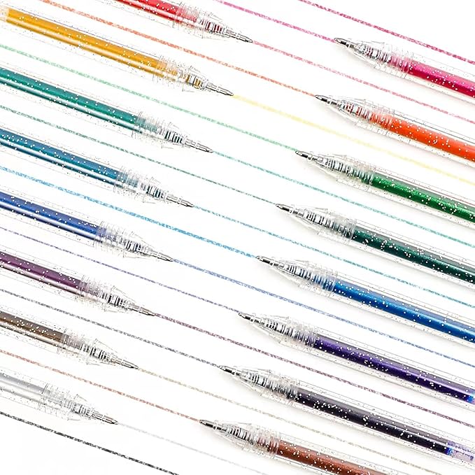 Grabie Glitter Gel Pens 18 Colors, Metallic Vibrant Sparkle Gel Pens for Coloring, Retractable Sparkle Glitter Pens for Adults,Colored Gel Pens for Adult Coloring Books and Drawing