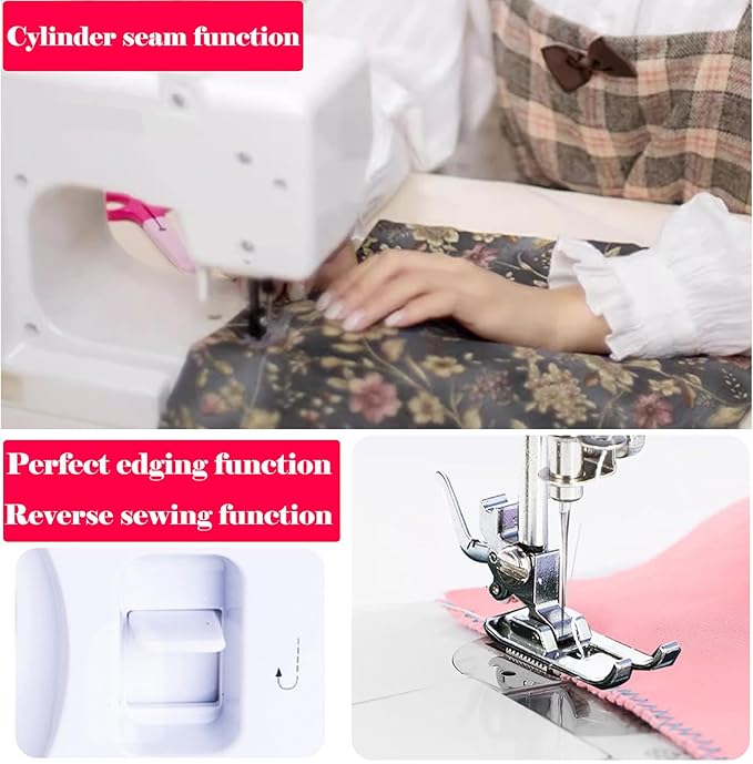 Sewing Machine for Beginners, Electric Mini Portable, 14 Built-in Stitches with Reverse Sewing, 2 Speeds Double Thread with Foot Pedal, Storage Bag, Cotton Fabric and Threads- Extension Table