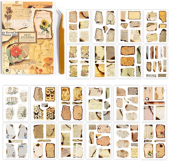 Alideco Vintage Scrapbook Stickers Set Retro People Flowers Sticker Book for Adults Sticker journaling Stickers for Scrapbooking Tweezer 20Sheets/160Pcs (ranshaodeshi)