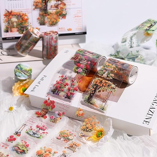Alideco 6pcs Decorative Adhesive Tapes Fantasy Garden Layout PET Tape Great for Bullet Journal Supplies, Arts, Scrapbook, DIY Crafts, Planners (shushihuayuan)