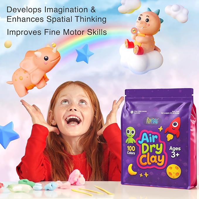 FlyFlag Air Dry Clay - 100 Colors, Ultra Light and Soft, Non-Toxic Modeling Clay for Kids with Tools and Tutorials, for Creative Play and Learning
